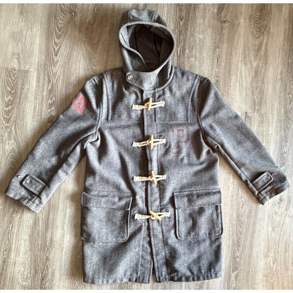 Vintage Polo Jeans Co Ralph Lauren Men M Wool Duffle Coat Hooded Toggle Gray